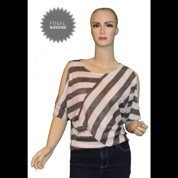 bebe Tops - Bebe Split Sleeved Striped Top